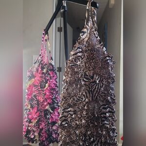 Animal Print and Floral Ruffle Popcorn Wrinkle Free Tops